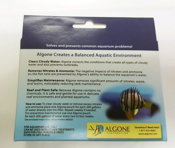 Algone Aquarium Water Clarifier and Nitrate Remover Large 6 filter pouches